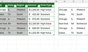 Results of a TEXTSPLIT formula in Excel are pasted as values in three new columns in a table.