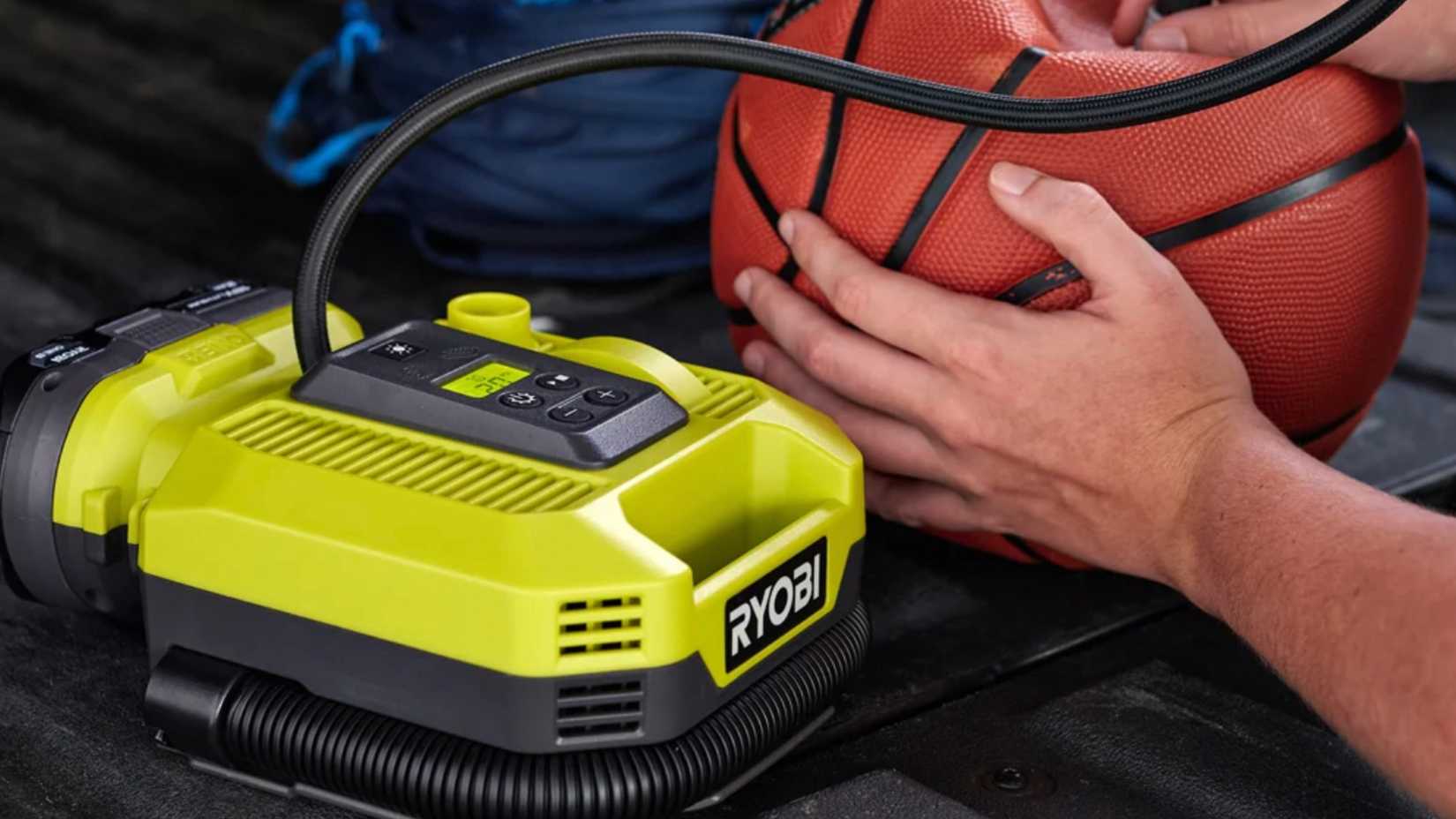 Ryobi 18V inflator on a basketball
