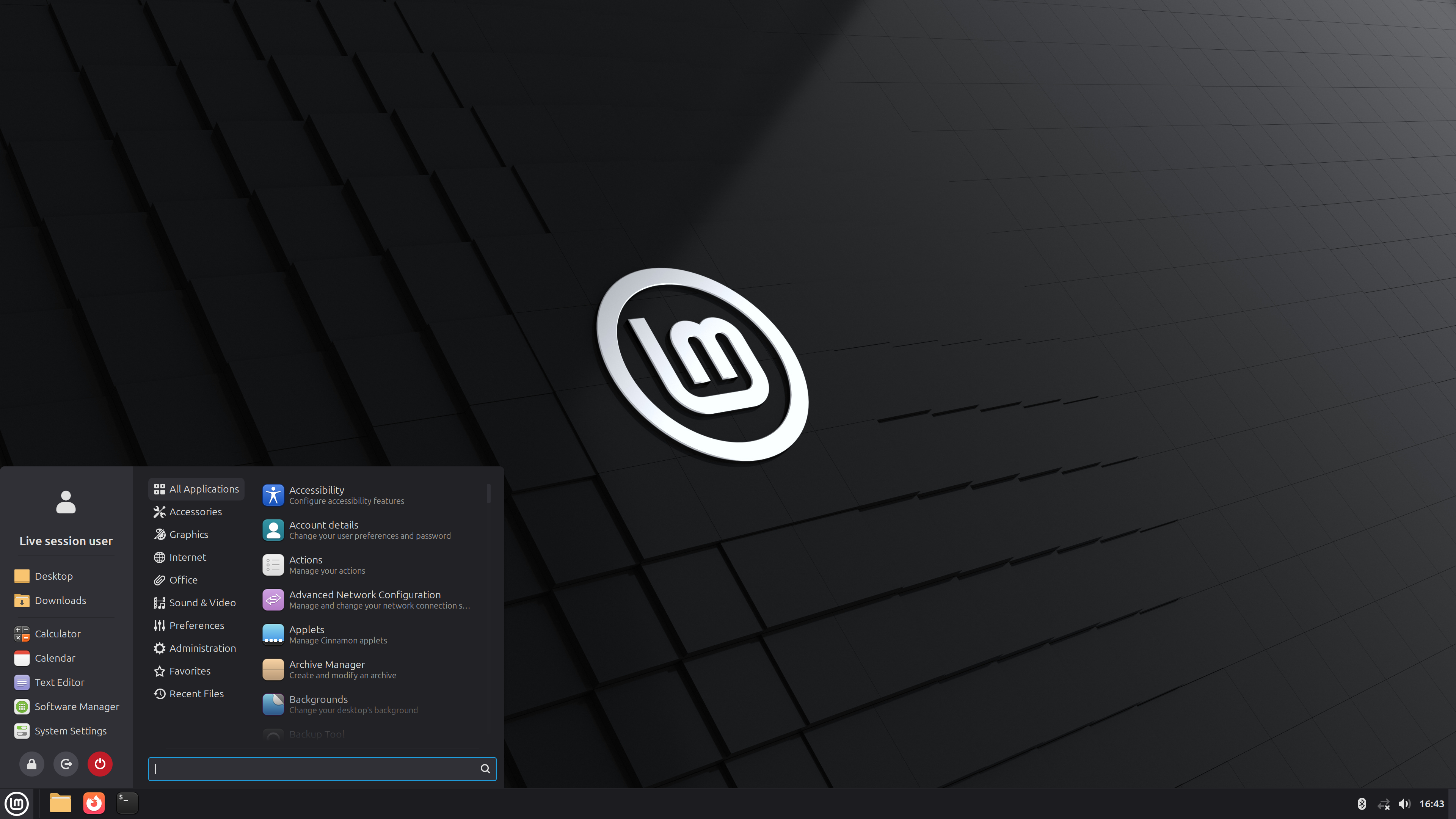A screenshot of Linux Mint's desktop with the Start menu open.