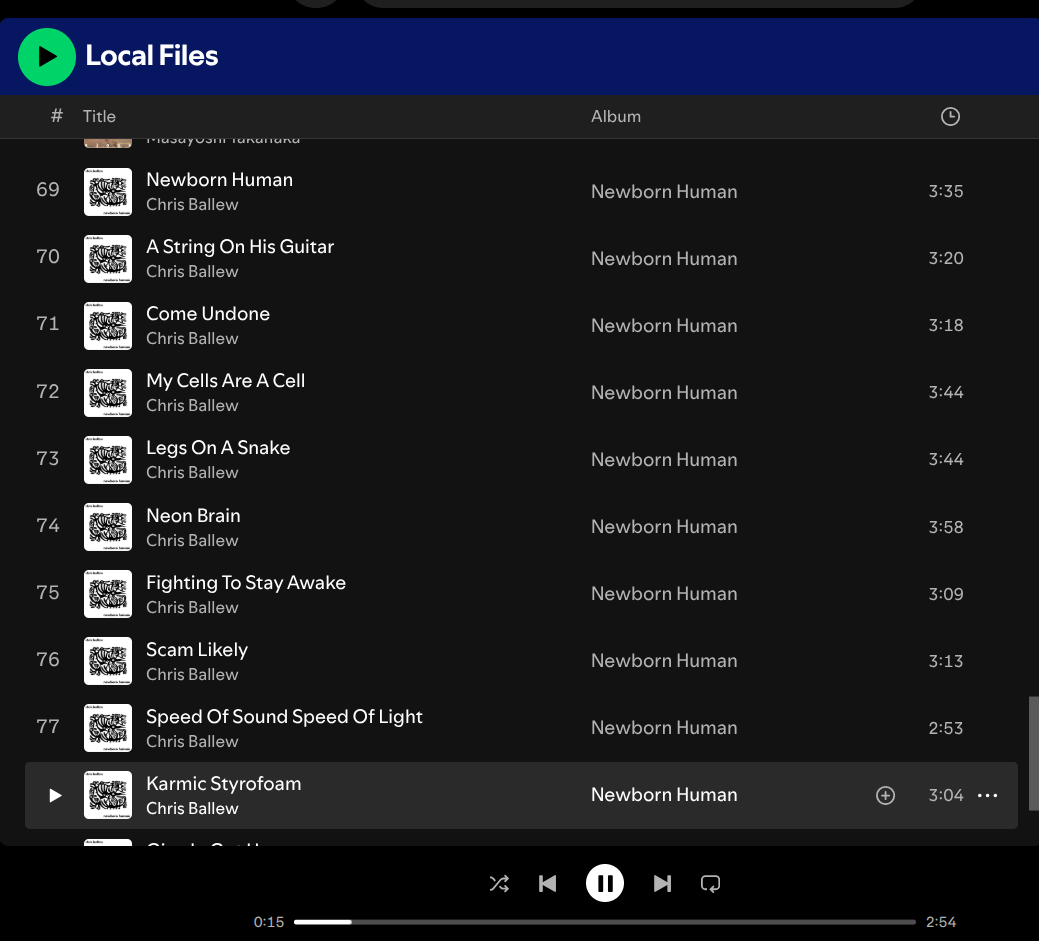 Showing the local files in Spotify.