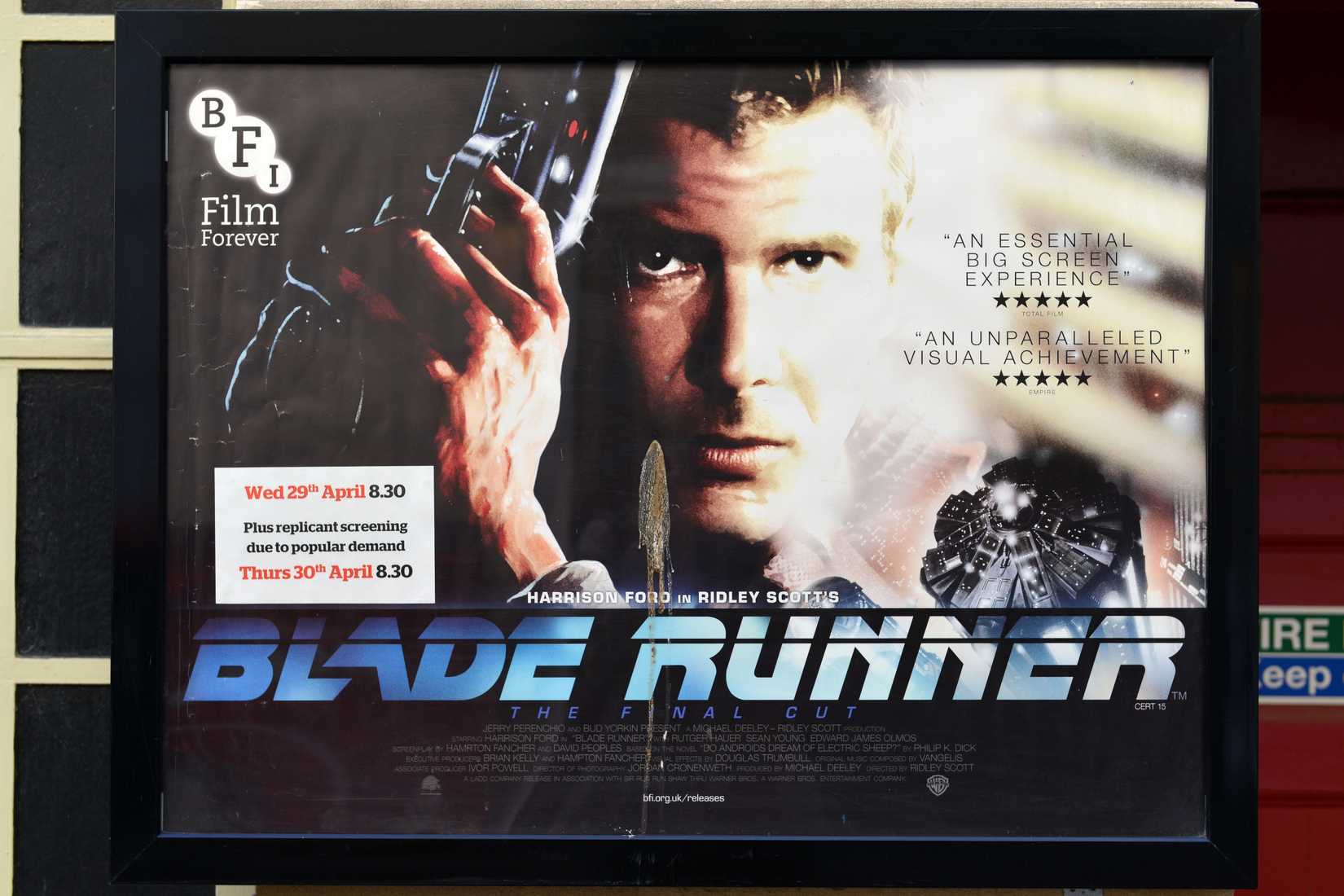 A Blade Runner poster is seen outside a cinema on April 28, 2015 in Bath, UK.
