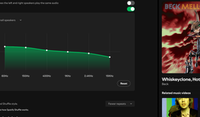 Testing the small speaker setting on Spotify.