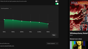 Testing the small speaker setting on Spotify.