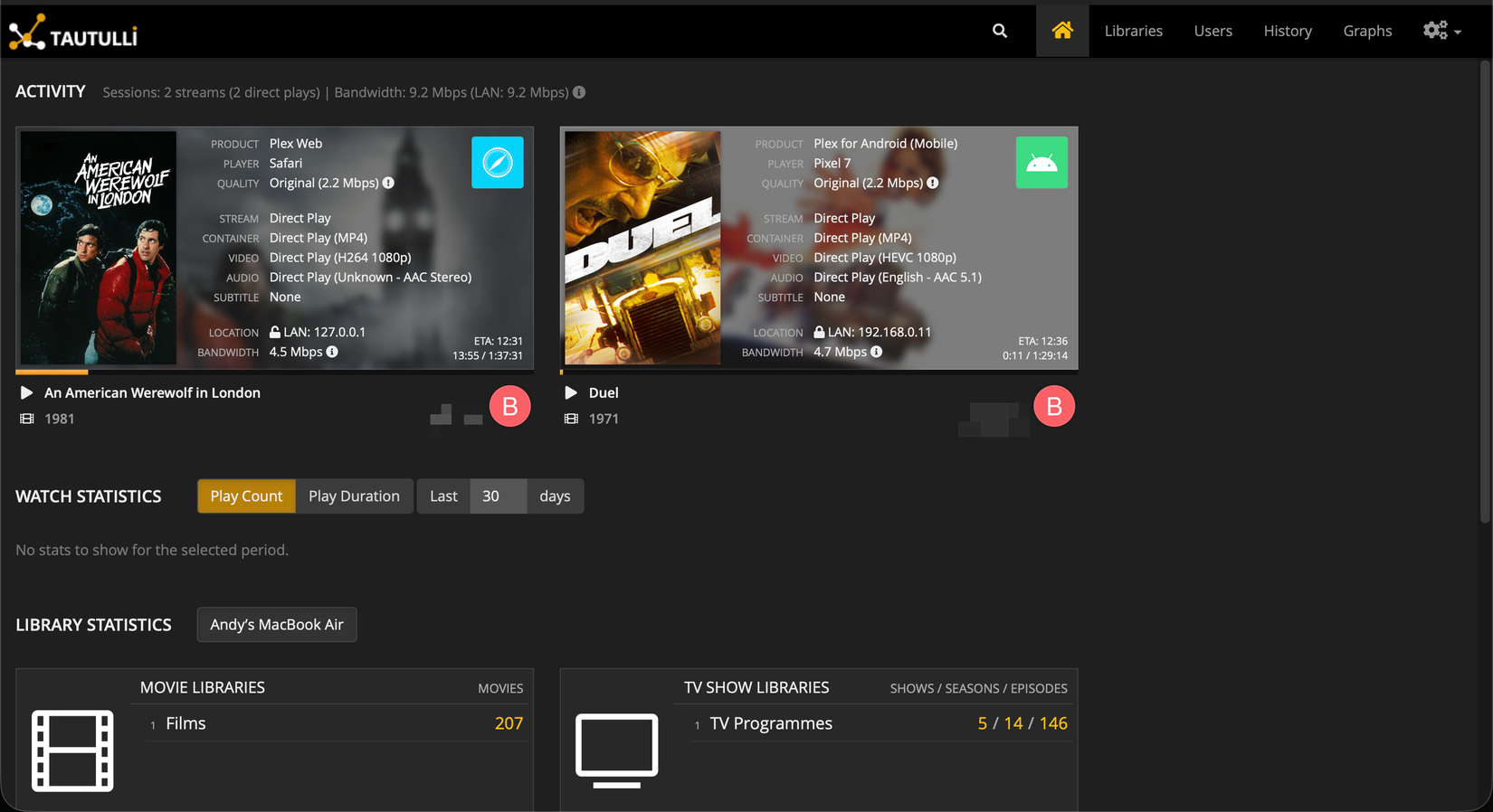 The Tautulli home screen
