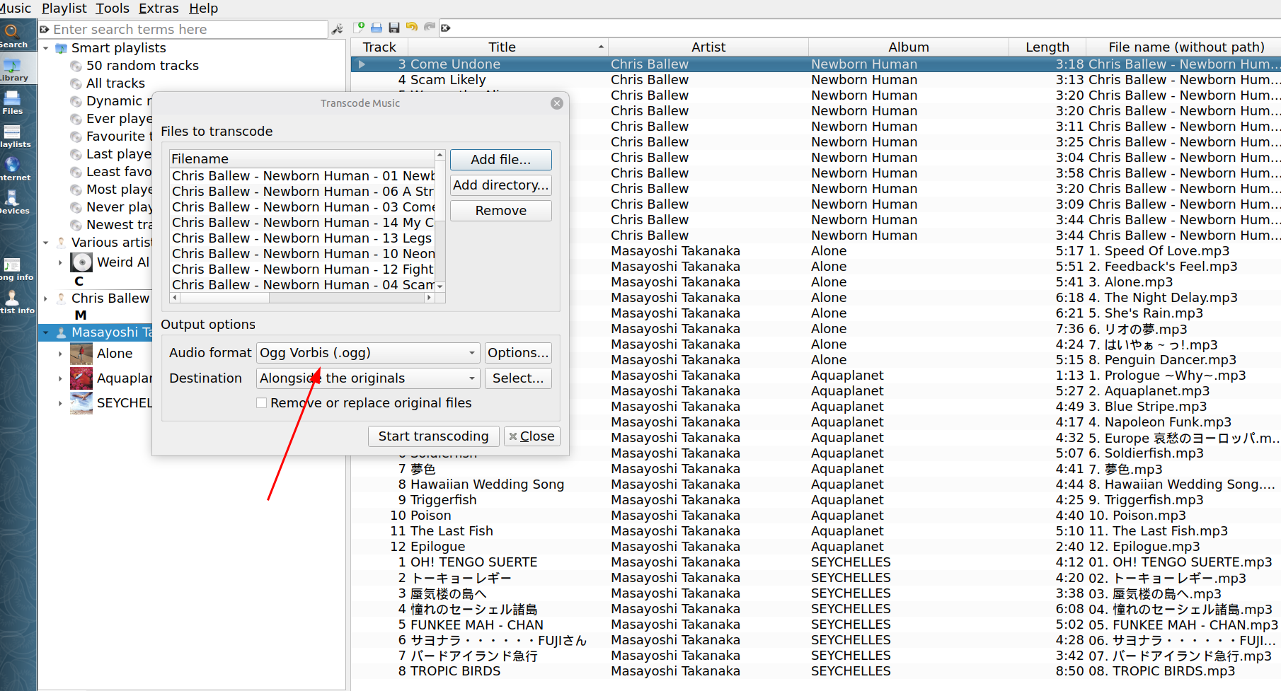 Transcoding music in Clementine.