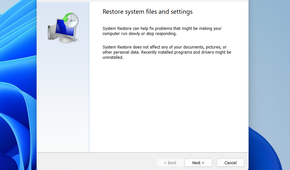 Window for restoring system files and settings.