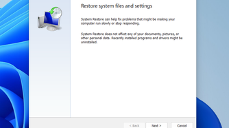 Window for restoring system files and settings.