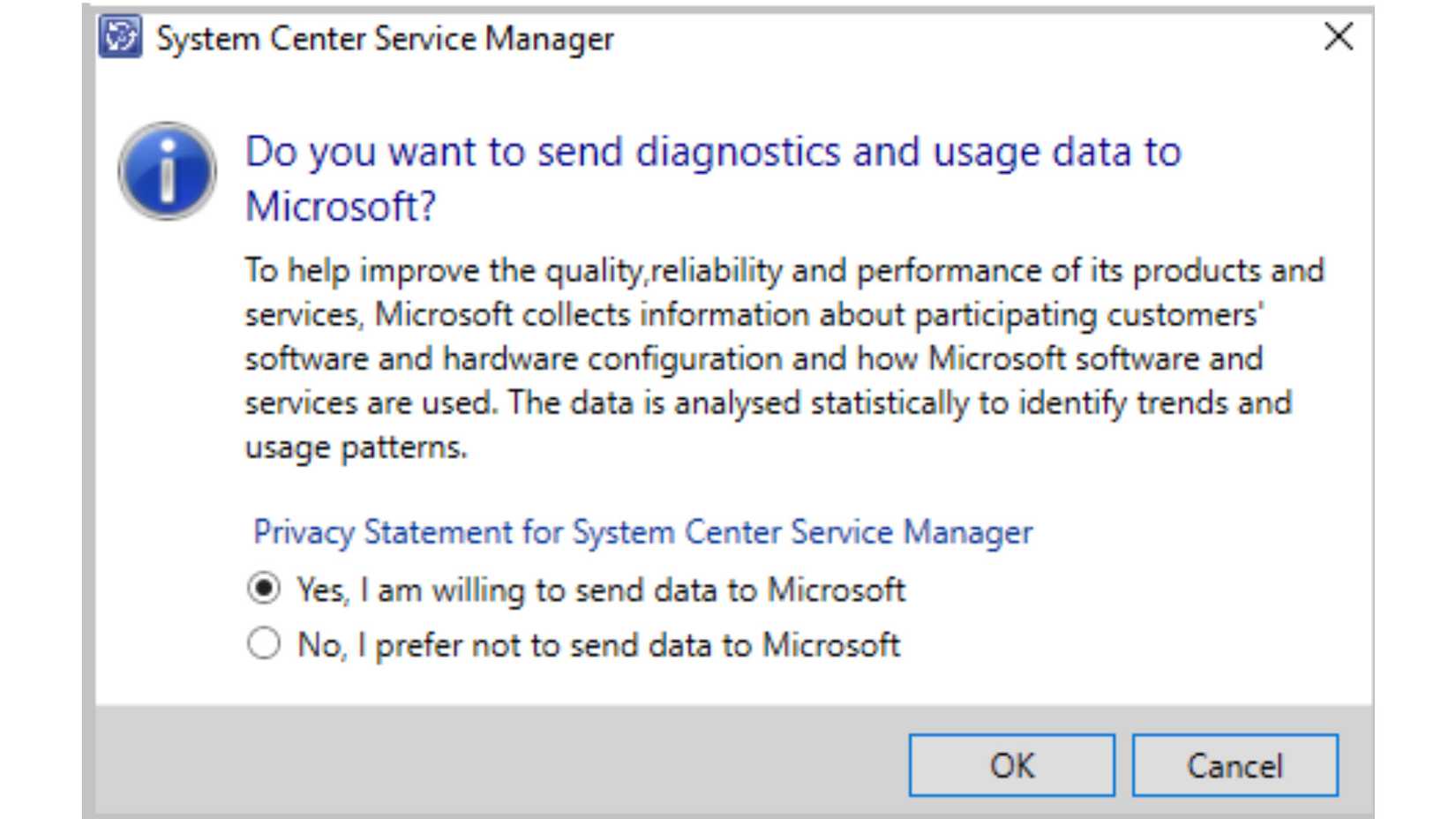 Windows asking to send data to Microsoft