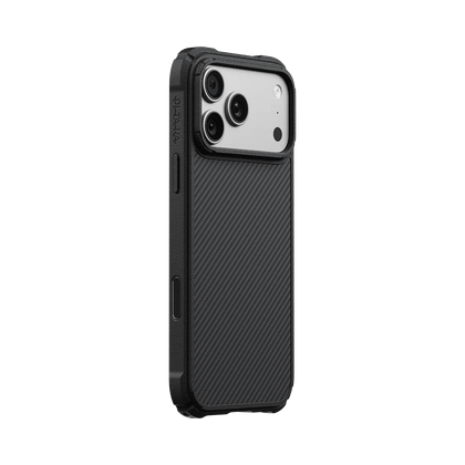 The iPhone 18 Pro Max PITAKA Cairn case in black/grey twill.