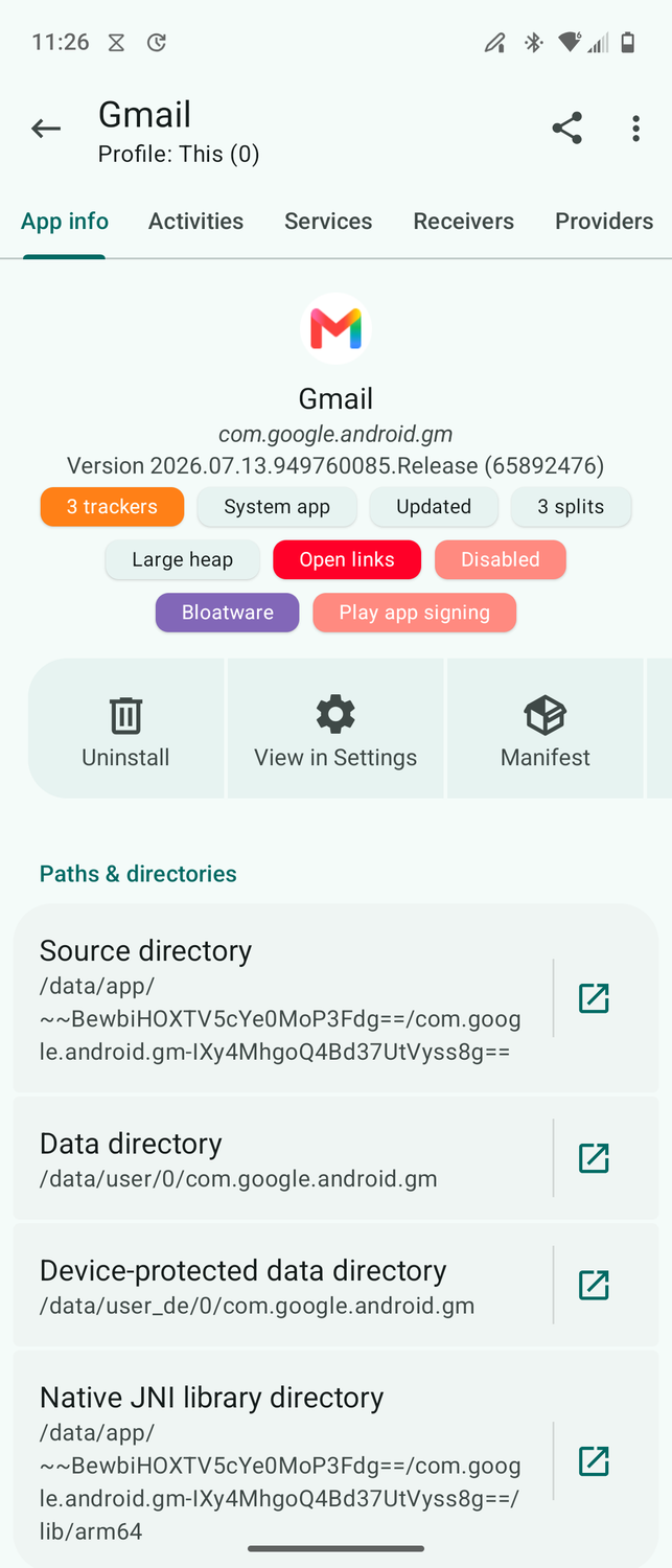 Приложение App Manager помогает раскрыть скрытые данные об Android-приложениях Детальная информация о приложении Gmail в интерфейсе App Manager