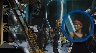 A circled background character displays a distorted face in the 4K remaster of Aliens.