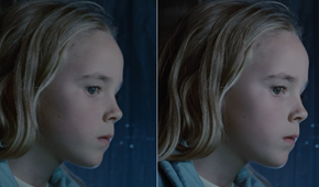 Side-by-side comparison showing the smoother facial detail in the 4K remaster of Aliens.
