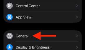 Apple Watch app My Watch settings page with arrow pointing to General.