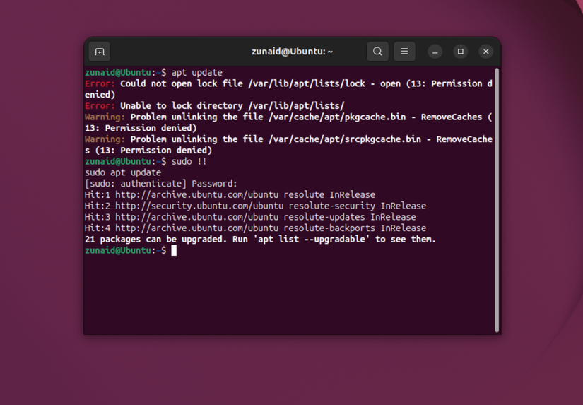 Использование расширения истории Bash для выполнения команды через sudo