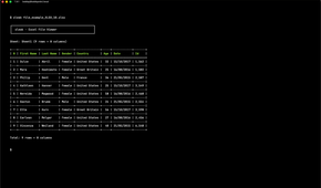 xleak running on the command line, showing a grid of values using ASCII line characters to simulate a table.