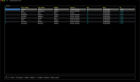 xleak running in interactive mode, showing a grid of values with a highlighted row.