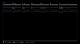 xleak running in interactive mode, showing a grid of values with a highlighted row.