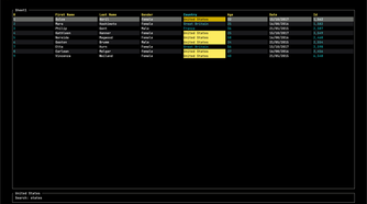 A search for the word states reveals several matching rows which are highlighted.