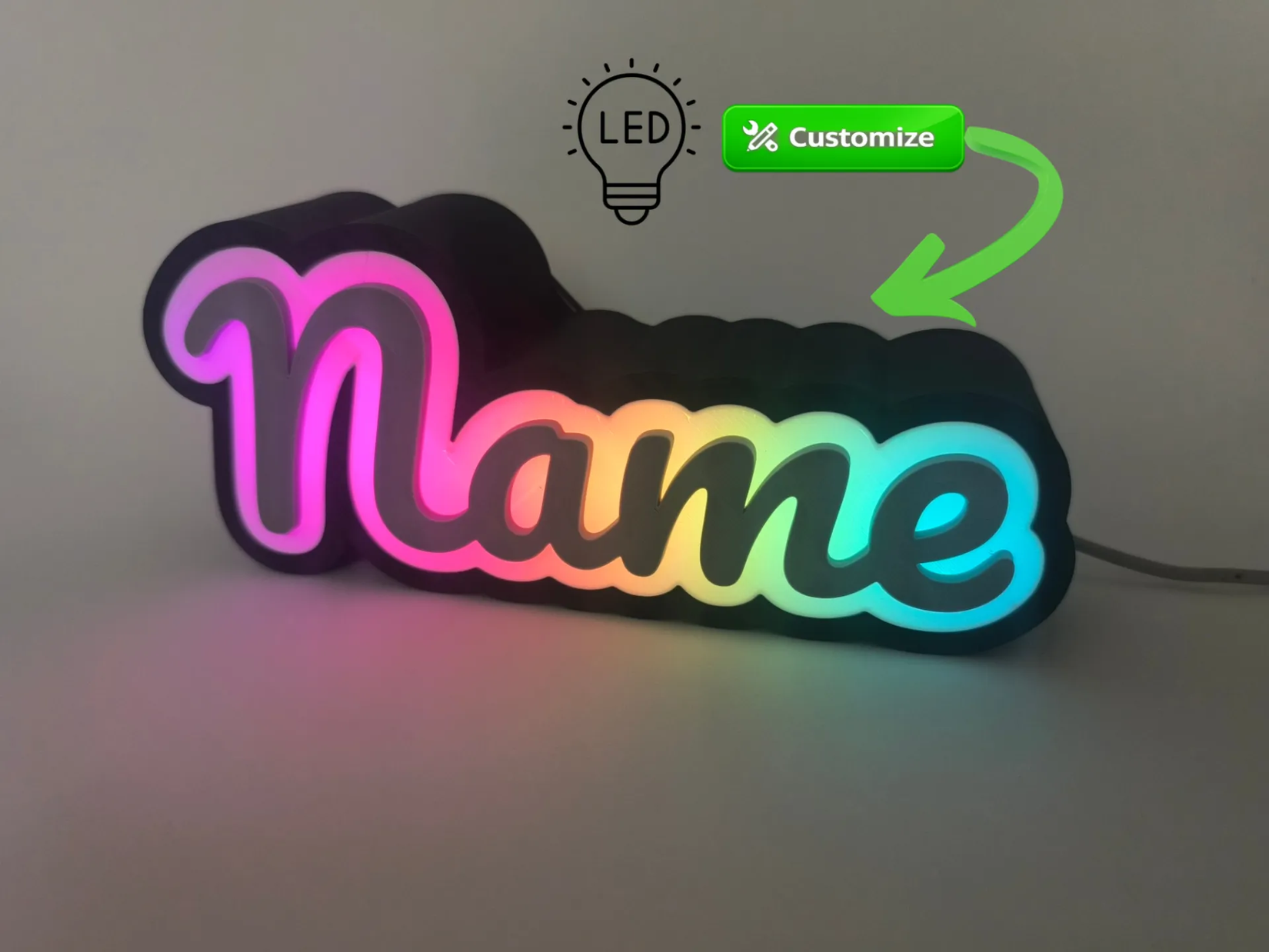Customizable LED name sign 3D print from MakerWorld.
