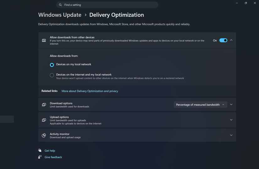 Как ускорить Windows 11, отключив фоновые службы Страница настроек оптимизации доставки в Windows 11