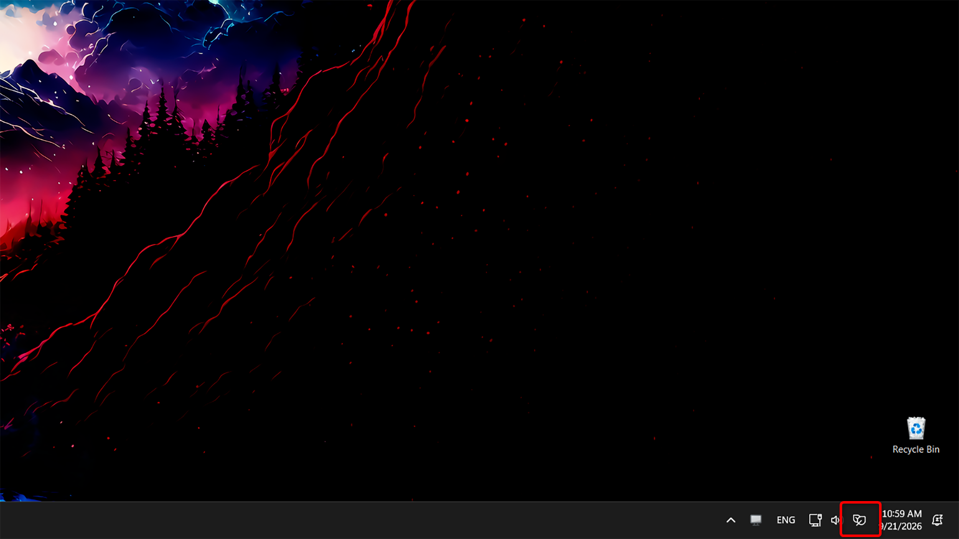 Windows 11 system tray with the energy saver icon, indicating that energy saver is active.