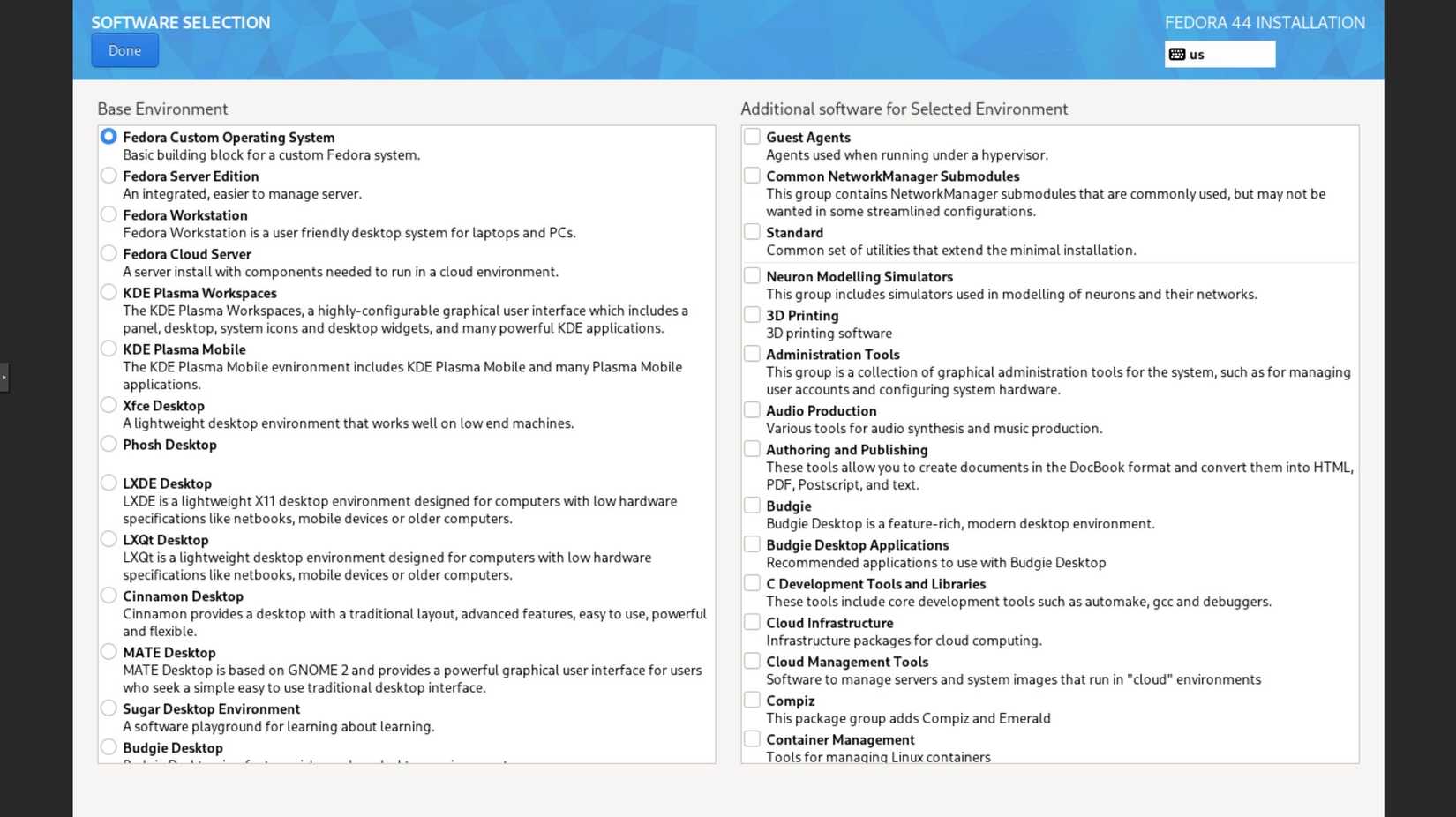 Установка Fedora Everything: как создать систему без лишнего софта интерфейс выбора пакетов в установщике Fedora Everything