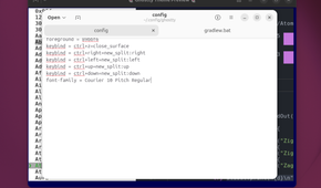 Ghostty configuration file displaying a simple configuration of keybindings and font-family.