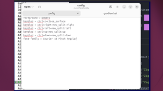 Ghostty configuration file displaying a simple configuration of keybindings and font-family.