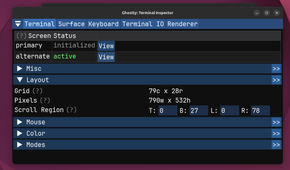 Ghostty terminal inspector with different settings.