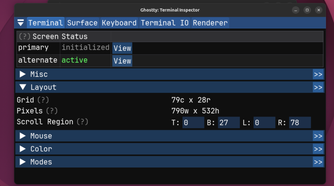 Ghostty terminal inspector with different settings.