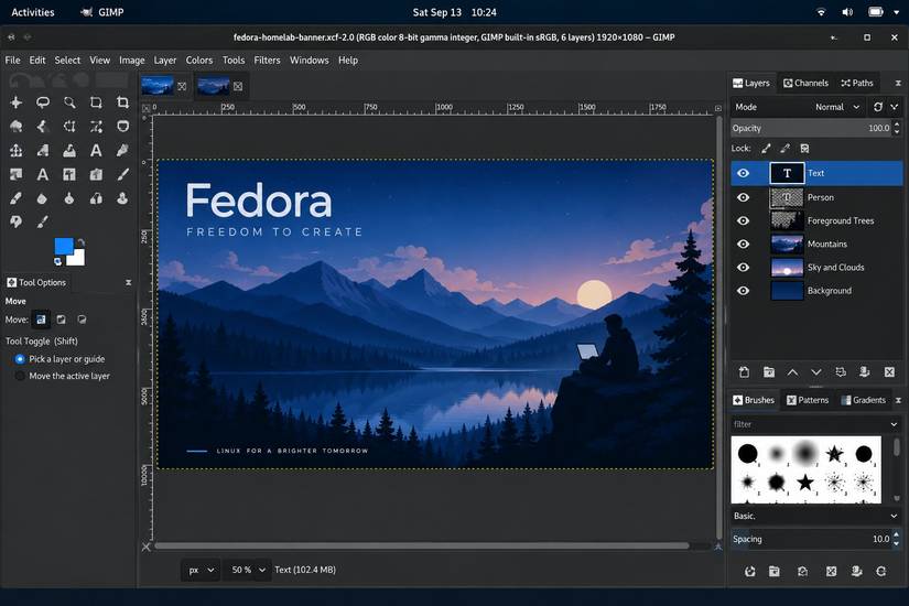 Projet de paysage crépusculaire GIMP Fedora