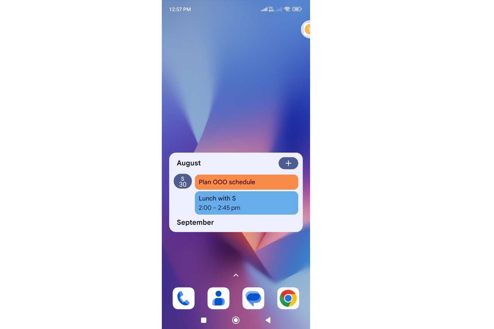 Google Calendar widget showing upcoming events on home screen