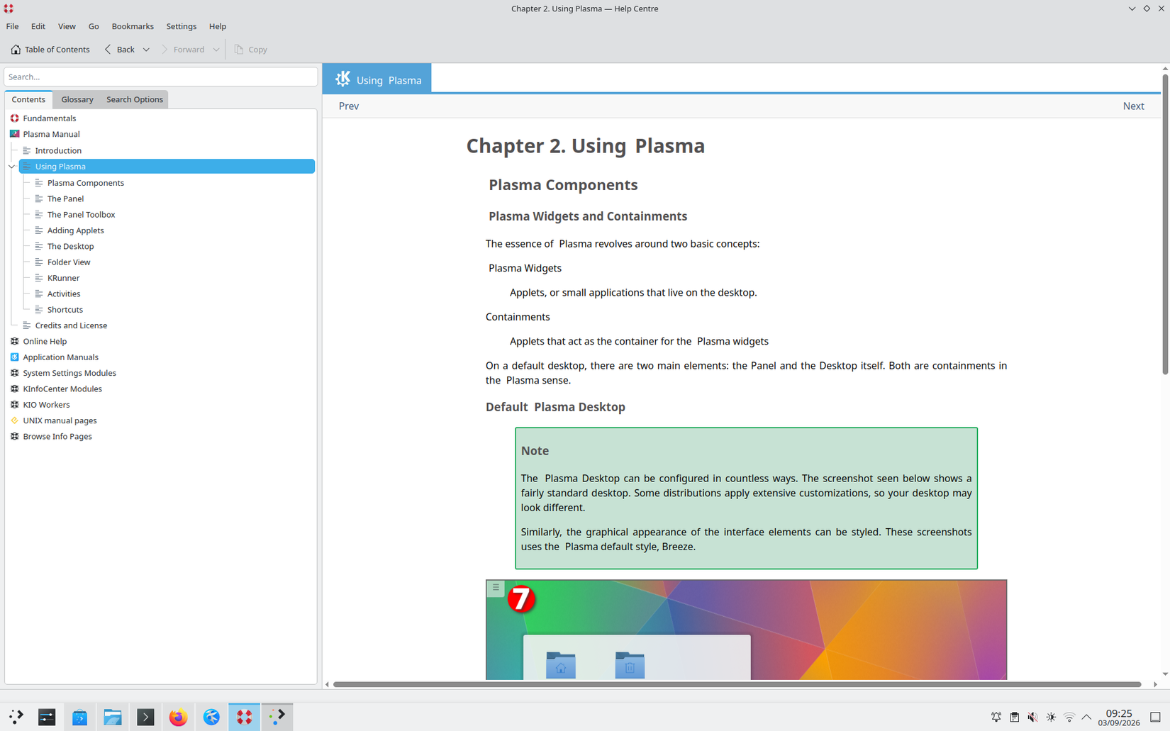 KDE's Help Centre showing a Chapter titled Using Plasma.