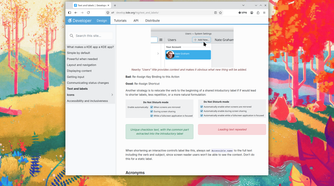 Documentation about text and labels, with examples of good, concise copy.