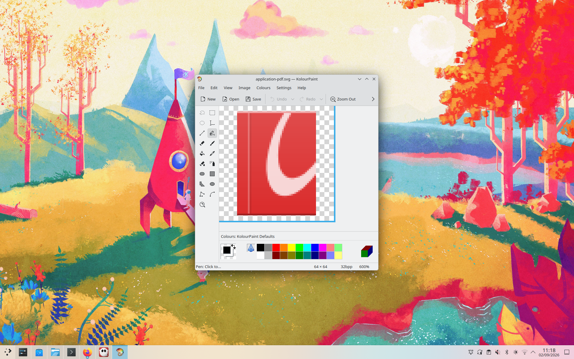 The KDE KolourPaint app showing a zoomed-in icon.
