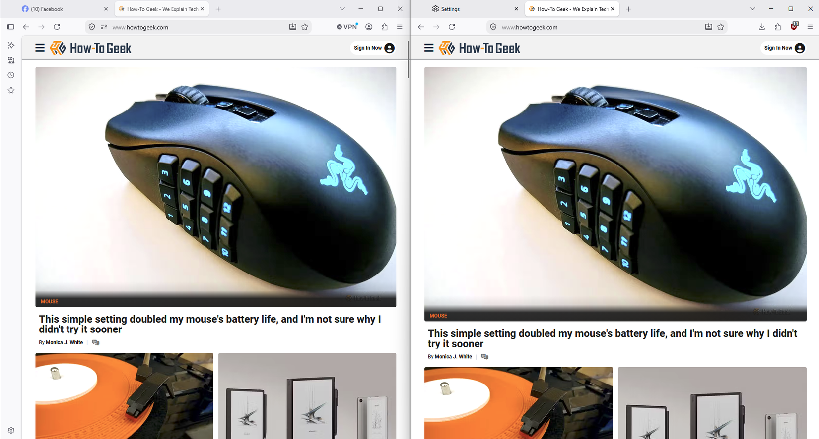 Интерфейсы Firefox и LibreWolf в окнах, расположенных рядом