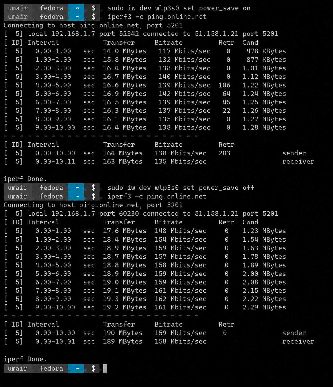 Linux Wi‑Fi Power Save Benchmark