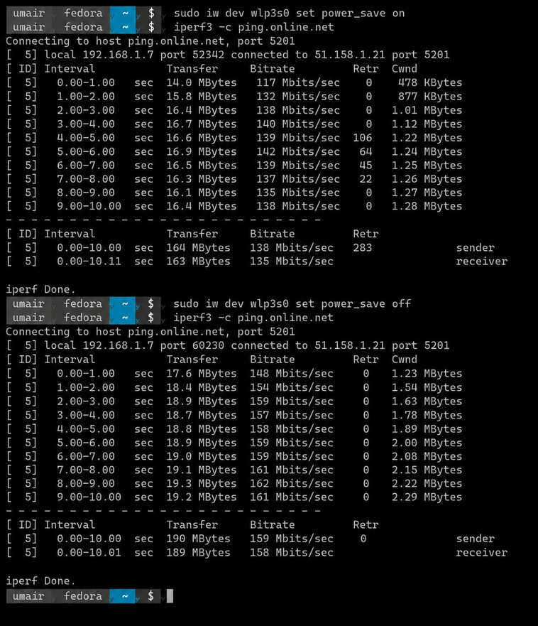 Linux Wi‑Fi Power Save Benchmark