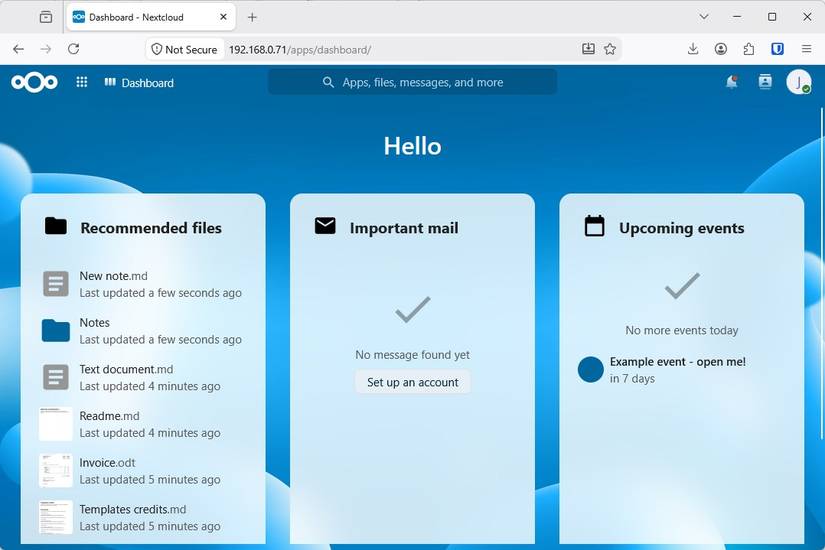 The Nextcloud Dashboard. 