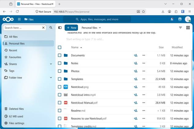 Как заменить платные облачные сервисы на бесплатную платформу Nextcloud Панель личных файлов в интерфейсе Nextcloud