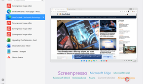NTWind's Alt-Tab Terminator window showing All Applications selected in the bottom filter and a web page previewed on the right.