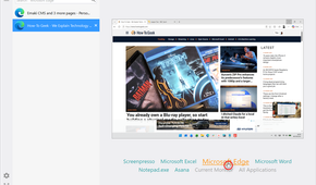 NTWind's Alt-Tab Terminator window showing Microsoft Edge selected in the bottom filter and its open pages listed on the left.