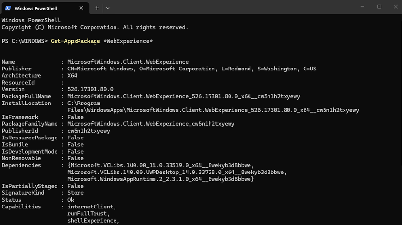 This should come next because it verifies the Web Experience package before removal.