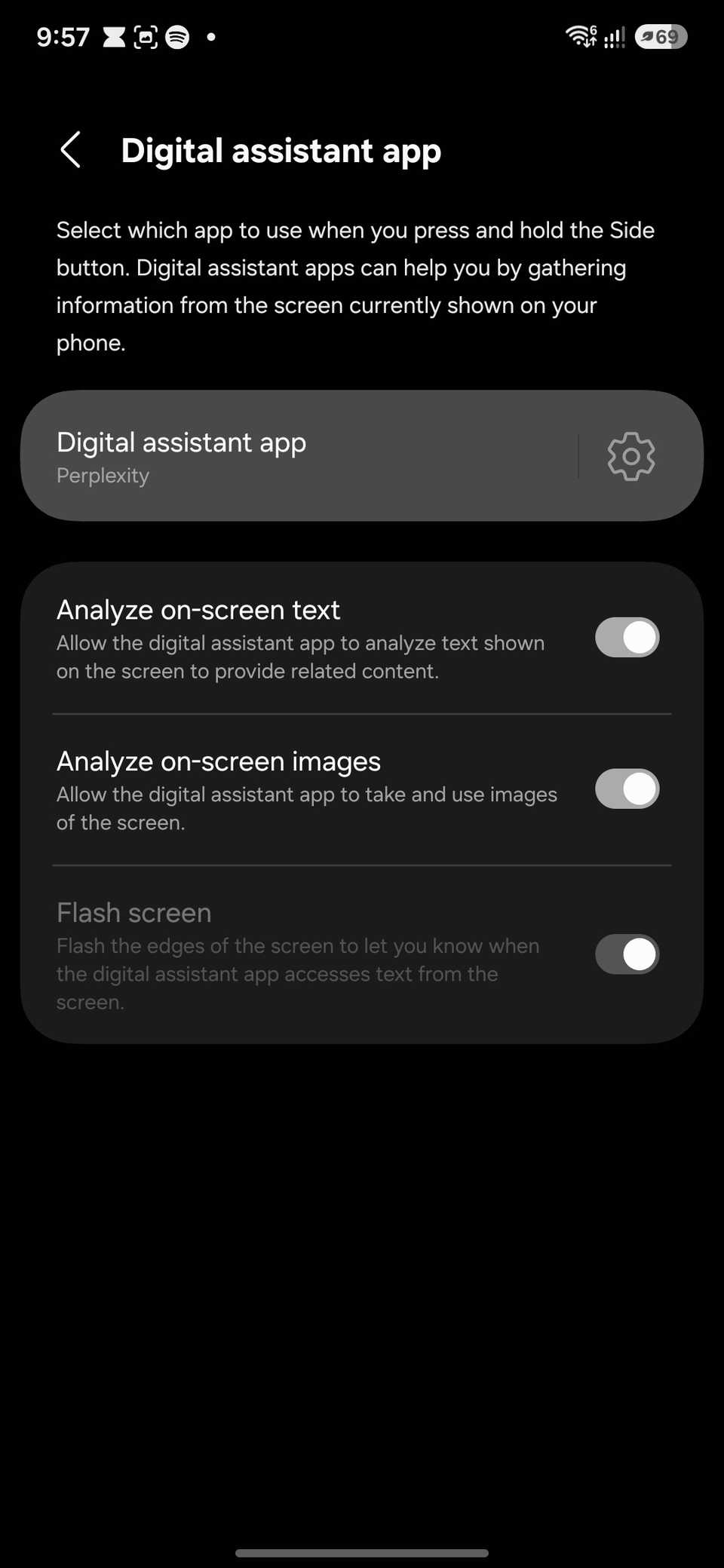 Samsung Digital Assistant App Settings With Perplexity Set As The Side…