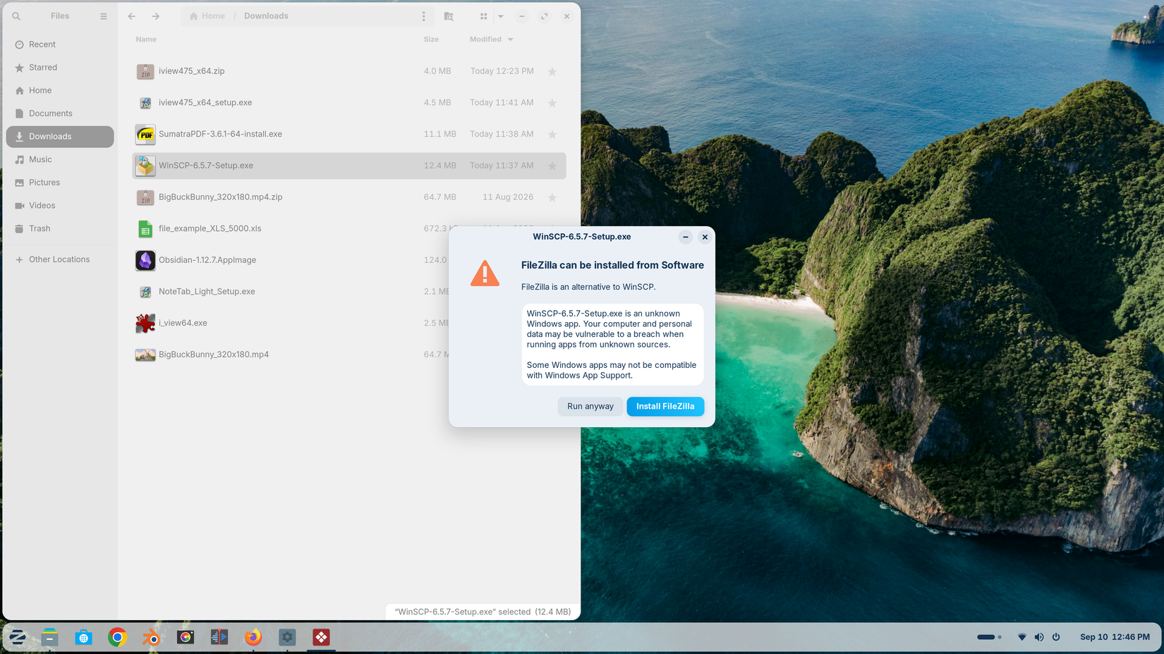 Упрощенная установка приложений Windows в дистрибутиве Zorin OS Установщик WinSCP в интерфейсе Zorin OS