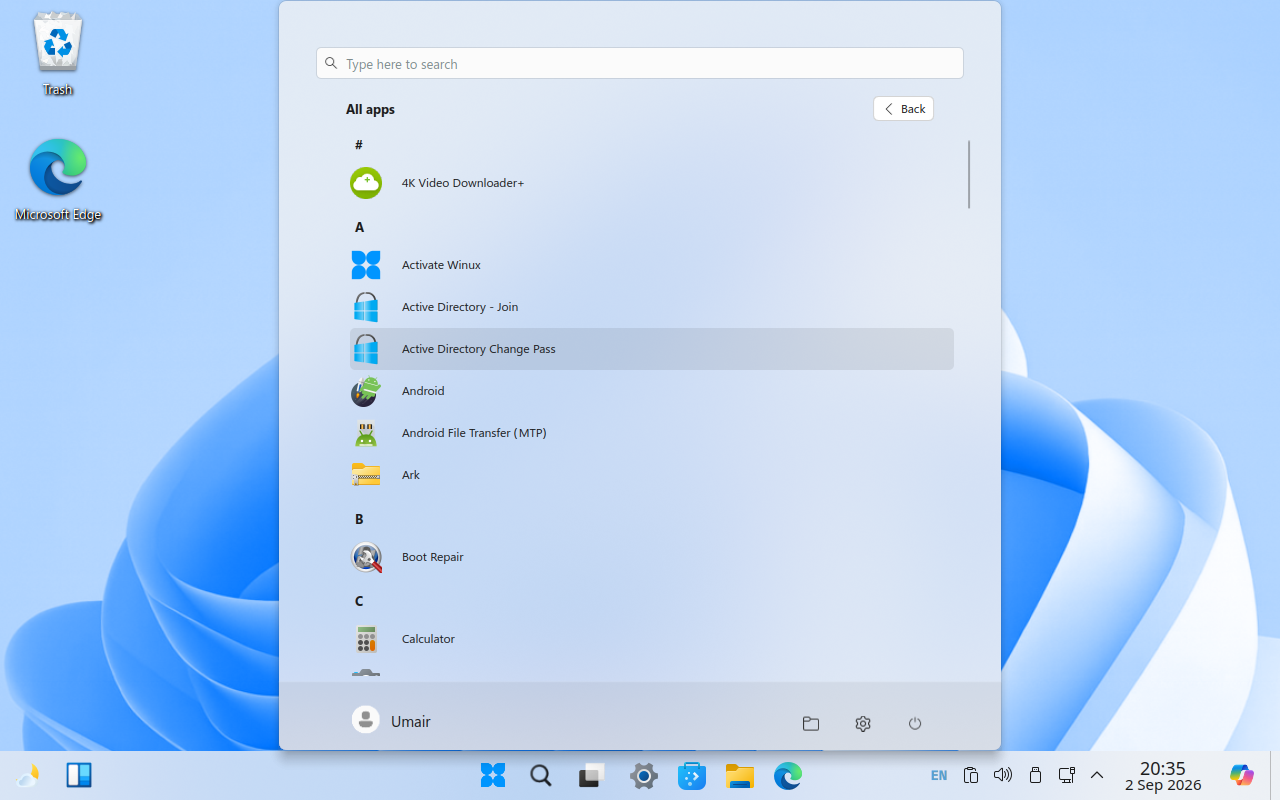 Настройки компонента Windows App Support