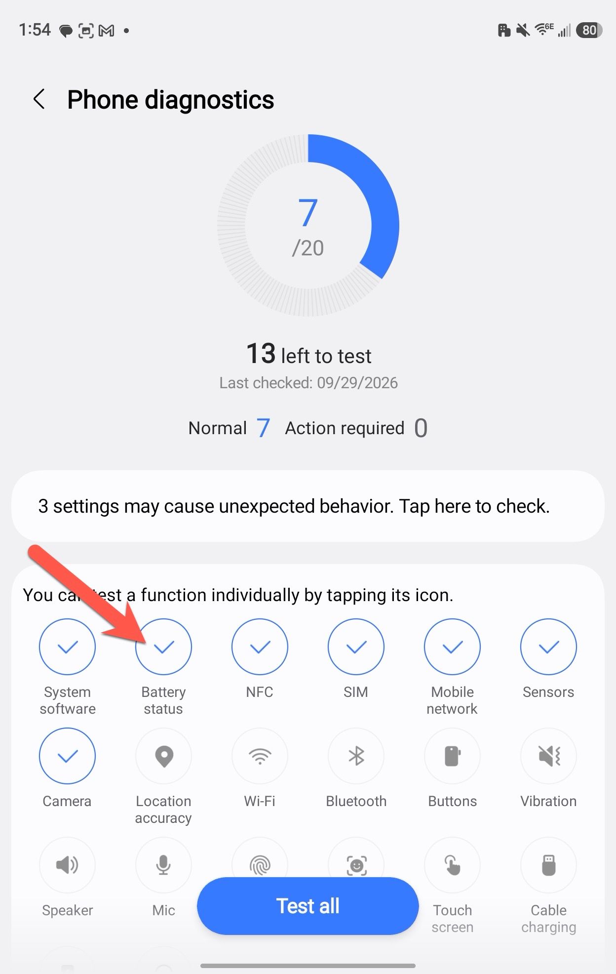 Отображение статуса Normal для батареи в настройках Samsung