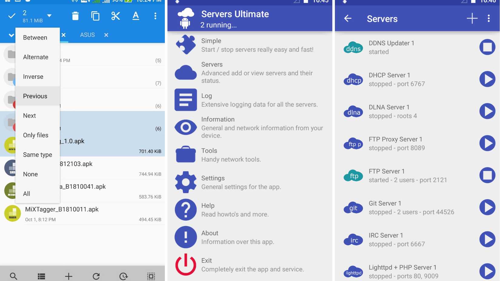 Servers Ultimate showing what you can do on a phone compared to MiXplorer