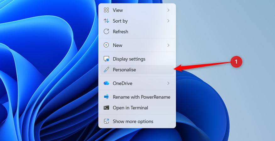 The Personalize option is highlighted in the Windows 11 desktop right-click context menu.