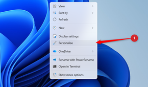 The Personalize option is highlighted in the Windows 11 desktop right-click context menu.